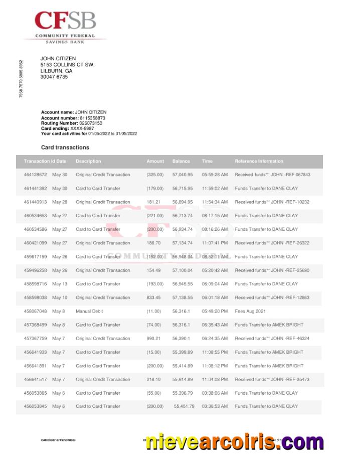 Canada CFSB bank statement